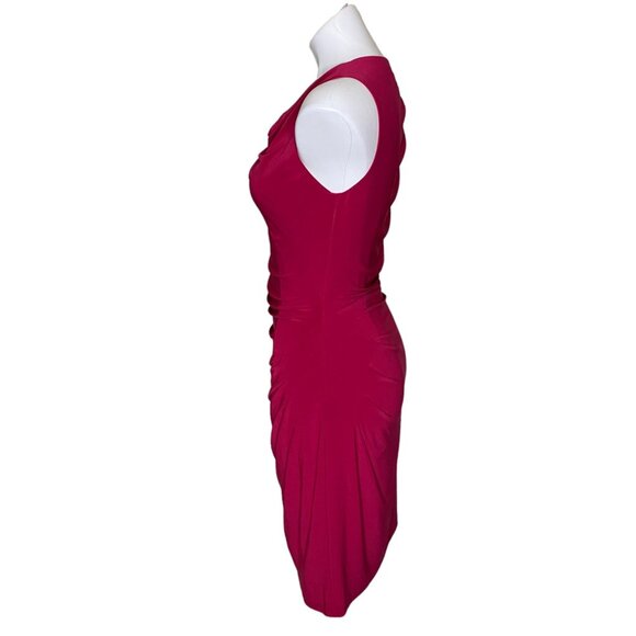 Adrianna Papell Berry Sheath Dress Dramatic Asymmetrical Sleeve Cowl Neck Size 6 - Picture 6 of 10